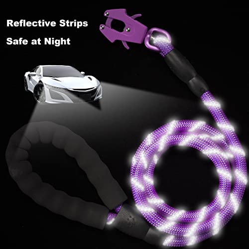 GEIT 2/4/5/6FT Dog Leash, Heavy Duty Rope Leashes, Reflective Nylon Pet Lead with Aluminum Quick Release/Locking Tactical Frog Clip for Small Medium and Large Dogs, Purple, 1/2 inch - color: Purple, size: 1/2'' x 5 FT (18~120 lbs.)