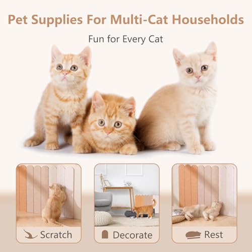 Cat Wall Scratcher, Scratching Pads, 3-Panel 0.35" Thick Felt, Scratching Post Alternative Self-Adhesive Cat Scratch Mat for Sofa/Door/Wall (Sky Blue/Rose Red/Longan Yellow - color: Sky Blue+Pink+Longan Yellow