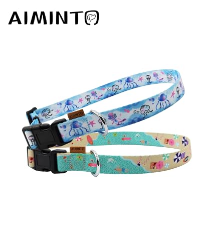 Dog Collar, Cute Jellyfish in Ocean Pattern, Soft and Adjustable Collar with Quick Release Buckle (XS (Neck 9-13", Width 3/8"), Ocean Blue) - color: Ocean Blue, size: XS (Neck 9-13", Width 3/8")