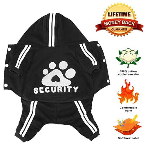 Dog Hoodie Security Clothes 4 Legs Jumpsuit Sweatshirt Hoodies Soft & Warm Dog Outfit Pullover Dog Winter Clothes Sweater for Small Medium Large Dogs Cats (Black, Medium) - color: Black, size: Medium