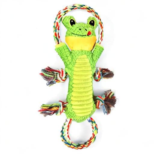 Letsmeet Plush Dog Toy with Crinkle Paper and Ropes - Small Interactive Puppy Toys for Medium to Large Dogs - color: Green