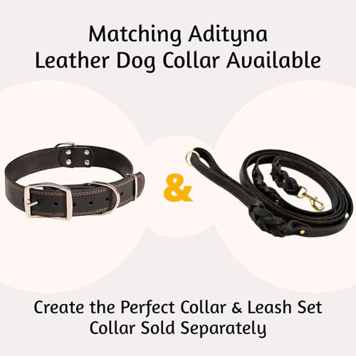 ADITYNA - Double Handle Leather Dog Leash 6ft - Heavy Duty Braided Dog Leash with Traffic Handle - Lead for Training and Walking Medium Large Breeds (Black, Two Handles 6 Foot x 3/4") - color: Black, size: Two Handles 6 foot x 3/4"