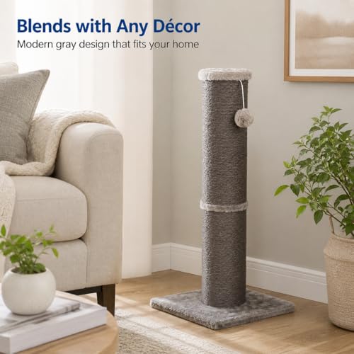 Sisal Cat Scratching Post for Indoor Cats & Kittens, 5.5" Diameter Heavy Duty Vertical Scratcher, 32 Inch Extra Tall Furniture Protector with Stable Base, Grey - color: Cylinder Grey