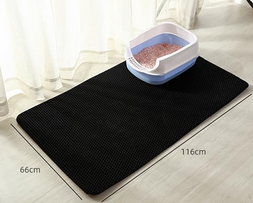 HCY&WLD Cat Litter Mat, 45x26 Inch Extra Large&Long Double Layer Cat Litter Box Mat, EVA Non-Slip, Waterproof Urine Proof Cat Litter Catcher Mat, Easy Clean Scatter Control (45x26 Inch, Black) - color: Black