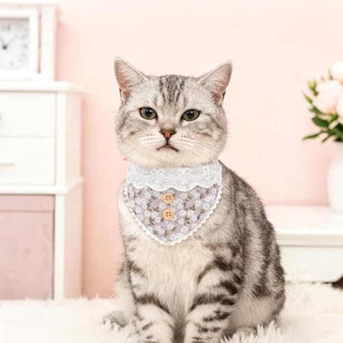 SCENEREAL Breakaway Cat Collar with Bell & Bandana, Cute Kitten Collar Suitable for Large Big Cats, Grey Flower - color: Grey Flower