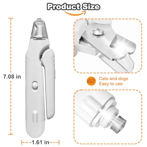 2-in-1 Dog Nail Grinder & Dog Nail Clippers Trimmers for Large Medium Small Dogs Cats Pets Claw Trimmer with LED Lights (White) - color: White