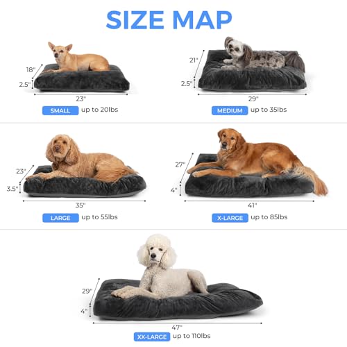 OhGeni Comfort Fluffy Dog Bed with Removable Washable Cover & Waterproof Lining, Chew Proof & Non-Slip Soft Crate Bed for Large, Medium, Small Size Dogs, 23in(Gray)