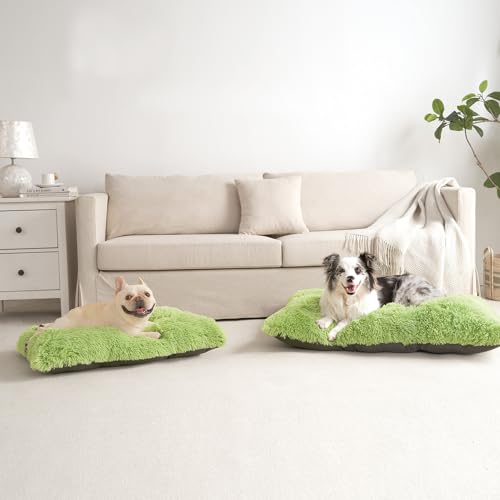 EHEYCIGA Fluffy Dog Crate Bed for Small Dogs, Plush Faux Fur Crate Pad, Calming Anti Anxiety Small Dog Bed, Washable Soft Warm Mat with Non-Slip Bottom, Green - color: Green, size: 23.6 x 17.5
