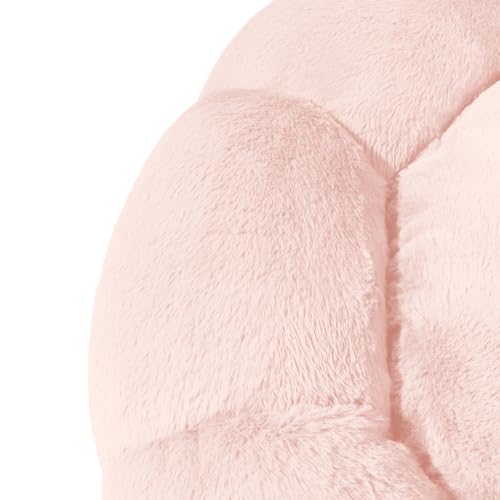 Sherry Kline Pets “Daisy Round” Donut Shape Calming Bed for Dogs and Cats, from Soft Faux Fur, Available in 4 Sizes, Machine Washable - color: Powder Pink, size: Extra Large