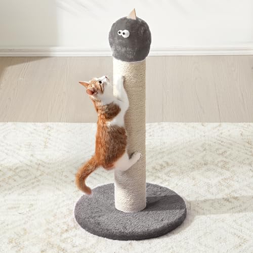 Cat Scratching Post 22'', Scratching Post with Extra Wide 12" Heavy Duty Base for Indoor Kitty, Scratching Post with Natural Sisal & Velvet Fabric for Small, Medium Cat, Grey - color: Grey