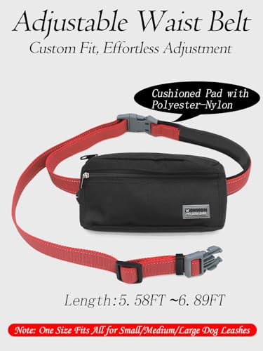 Hands Free Dog Leash with Zipper Pouch & Waist Belt – Reflective Durable Bungee Leash with Dual Padded Handles for Walking, Jogging & Running, Fits Small to Large Dogs (Red) - color: Red
