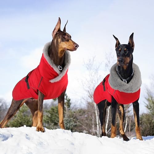 Dog Coat, Waterproof Dog Winter Jacket with Adjustable Buckle, Reflective Turtleneck Pet Snow Vest Warm Fleece Sweater for Small Medium Large Dogs - Red, 2XL - color: Red, size: XX-Large