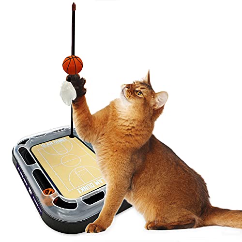 NCAA KANSAS STATE Wildcats 6-in-1 Scratcher and Wand - Basketball Court Cardboard Cat Scratcher with Catnip Plush Ball and Bell - color: Kansas State Wildcats