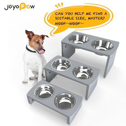 Elevated Dog Bowls, Bamboo Raised Dog Bowl for Medium Dogs, with 2 Stainless Steel Bowls (7'' Tall-40 oz Bowl, Grey) - color: Grey, size: Medium: 7'' Tall-40oz Bowl