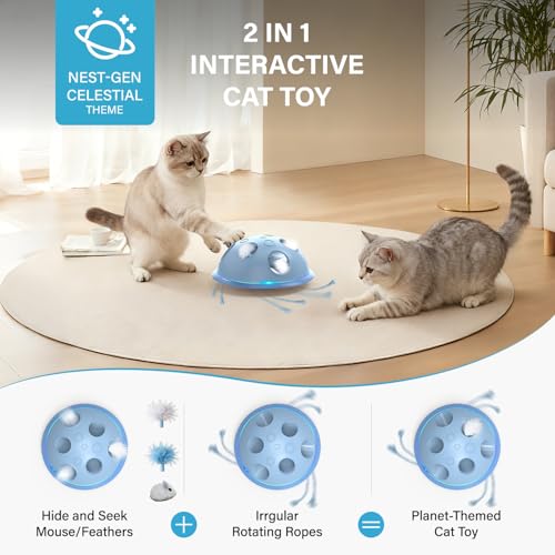 Pawingcat Automatic Cat String Toy 6 Holes Whack a Mole Cat Toy with Plush Running Cat Mouse Toy Hide and Seek Interactive Cat Toys for Indoor Cats(Blue) - color: Blue
