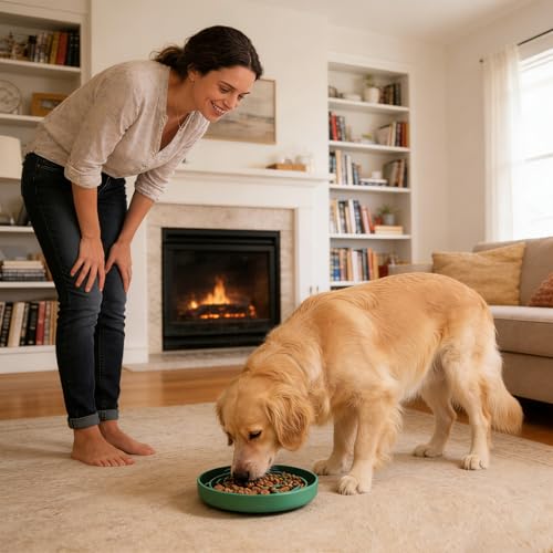 Silicone Slow Feeder Bowl, with Non-Slip Suction Cups, Anti-Choking, Puppy Puzzle Bowl, Slows Down Eating Speed, Relieves Anxiety, Suitable for S&M Sized Dogs and Cats(Green - color: Green