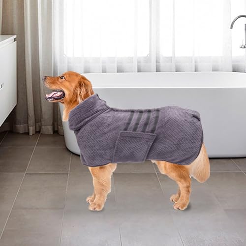 Geyecete Dog Bathrobe Towel Dog Drying Coat-Dry Fast Dog Bag-Pineapple Grid Fast Drying Super Absorbent Pet Dog Cat Bath Robe Towel-Gray-S - color: Gray(Pineapple grid), size: Small