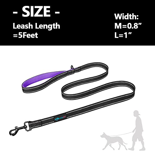 PHOEPET 5 Feet Heavy Duty Dog Leash - Reflective - Soft Padded Handle Traffic Grip for Extra Control (L,Purple) - color: Purple