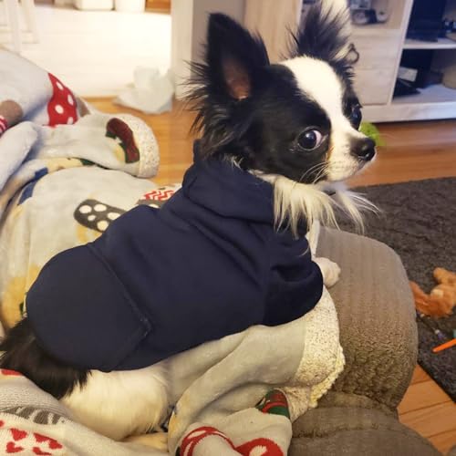 Jecikelon Winter Dog Hoodie Sweatshirts with Pockets Warm Dog Clothes for Small Dogs Chihuahua Coat Clothing Puppy Cat Custume (Navy, X-Small) - color: Navy, size: X-Small