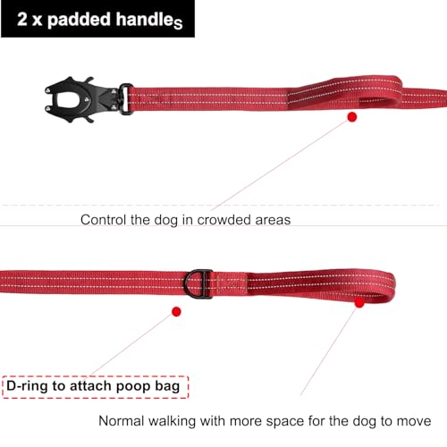 ICEFANG Relfective Dog Leash for Medium Large Dogs,K9 Training Walking Lead with Double Handle,Heavy Duty Auto-Lock Metal Clasp (6ft, Red) - color: Red, size: 6 ft (No bungee)