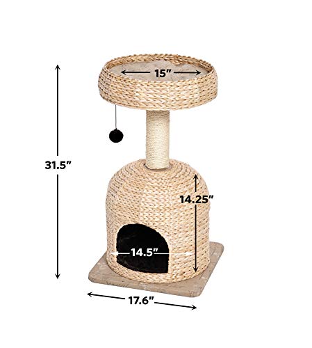 MidWest Homes for Pets Cat Tree |Scout Cat Furniture Cat Activity Tree w/Sisal Wrapped Support Scratching Posts & Dangle Play Balls, Woven Rattan & Script Small Cat Tree - size: Scout Woven Rattan/Script