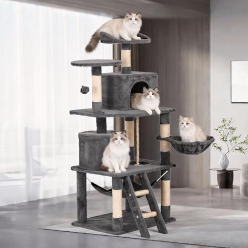 Cat Tree 60.63 inches Cat Tower for Indoor Cats, Multi-Level Cat Condo Furniture with Scratching Posts, Plush Perches, Activity Center with Cozy Basket & Hammock for Cats (Darkgray) - color: DarkGray