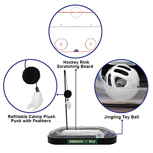 Pets FIrst Cat Scratching Toy NHL Minnesota Wild Hockey Field Cat Scratcher Tiy with Interactive Cat Ball Bell in Tracks. 5-in-1 CAT Toy - color: Minnesota Wild