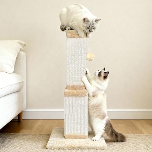 Cat Scratching Post for Large Cats, Cat Scratcher for Indoor Cats Adults, Sturdy Sisal Scratch Post to Protect Furniture, 32 Inch, Beige - color: beige