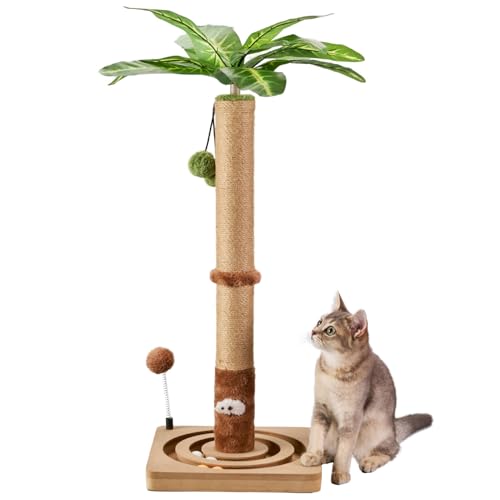 MECOOL Cat Scratching Post Sturdy and Premium Scratch Posts with Hanging Ball and Ball Track Toy Cute Cat Tree 30in for Indoor Kittens - size: 30 inches for Kittens