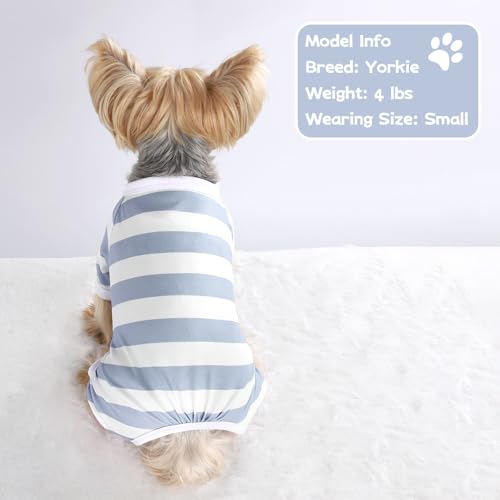 Dog Pajamas, Stretchy Puppy Jammies Onesie, Comfy Doggie Striped Pjs, Lightweight Soft Puppy Outfit, Dogs Clothes for Small Size Girl Boy(Light Blue,XS) - color: Light Blue, size: X-Small (Chest 12.2 in)
