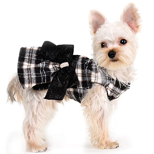 Dog Sweater Dress,Dog Dress for Small Dogs Girl, Plaid Winter Warm Fleece Lining Female Clothes, Pet Outfits Coat, Cat Apparel Christmas,Small,Black - color: Plaid Black, size: Small (Chest 16.9 in)