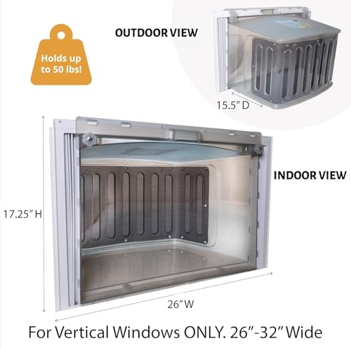 VistaCatio Window Catio - Fits 26-32" Vertical Windows, Deluxe Catio Window Box for Indoor Cats, Max Enrichment and Freedom, Fresh Outdoor Air, Portable Easy Install, 2-Year Protection, Made in USA