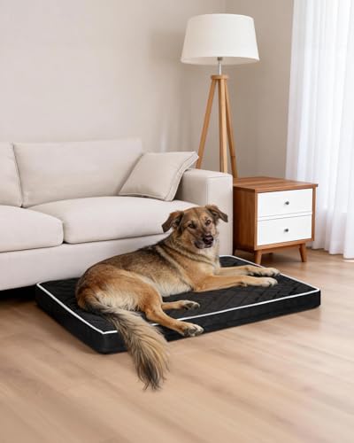 NUPIDA Orthopedic Dog Beds Large Sized Dog Waterproof Pet Kennel Pad with Removable Washable Cover and Non-Slip Bottom, 35x23 Inch, Black - color: Black, size: 35.0"L x 22.0"W x 3.0"Th