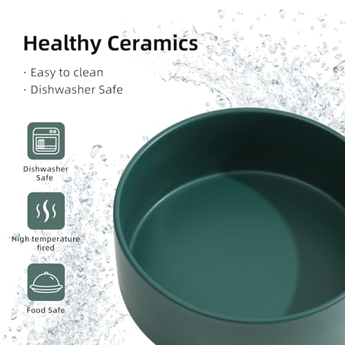Havniva 6.1” Dog Bowl Ceramic Dog Food and Water Bowl, Durable Dog Water Bowl with Non-Slip Rubber Base Large Capacity Feeding Dishes for Small & Medium Dogs - color: Matte Dark Green, size: 6.1 Inch