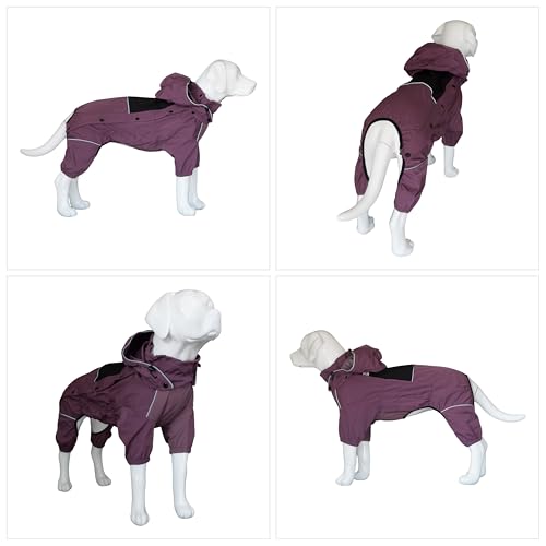 LOVELONGLONG Waterproof Dog Raincoat with Removable Hood – Outdoor Full Body Dog Jacket, Windproof Snowproof Shell Suit – All Season Pet Rain Gear Plum Purple XXS - color: Plum Purple, size: XXS (Back 9")