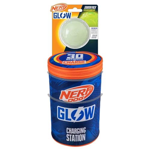 Nerf Dog 1m LED 5.1in x 5.1in x 8.27in Glow Bag with 2.5in TPR Lightning Glow Ball Dog Toy -Blue/Orange and No Color