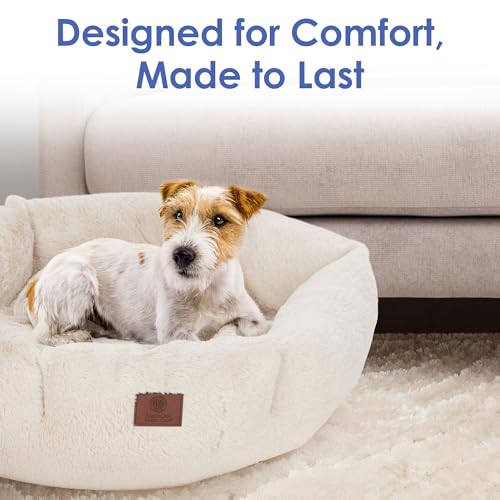 American Kennel Club Round Plush Dog Bed - 20" Cozy Donut Design for Small Pets, Ultra-Soft Washable Pet Bed with Non-Slip Bottom, Durable High-Loft Filling, Tan - color: Tan