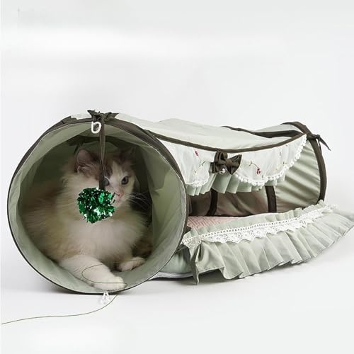 Baoblaze Cat Tunnel Bed Interactive Toy Playground Kitten Training with Removable Mat Hideout for Indoor Small Animals Pets Dogs Rabbit, Green - color: Green