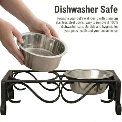 Loving Pets Elevated Dog Bowls – Raised Stainless Steel Dog Bowls with Steel Stand – Non-Skid, No Spill Feeder for Small, Medium & Large Dogs – Easy to Clean, Durable Raised Dog Feeding Station - color: Matte Black, size: 1 Pint