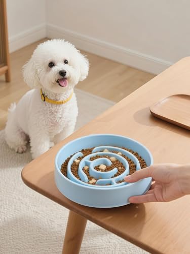 Ceramic Slow Feeder Dog Bowl,1.5 Cups Pet Slow Feeder for Small and Medium Breed,Puzzle Dog Food Dish,Anti-Gulping,Stop Bloat,Preventing Choking(Blue) - color: Blue