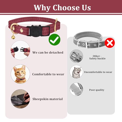 Cat Collar Breakaway with D-Ring and Safety Buckle, Adjustable, Soft Sheep Leather and Lightweight for Kittens and Small Pets (Neck Fit 7.5"-11", Rose Red) - color: Rose Red (7.5–11")