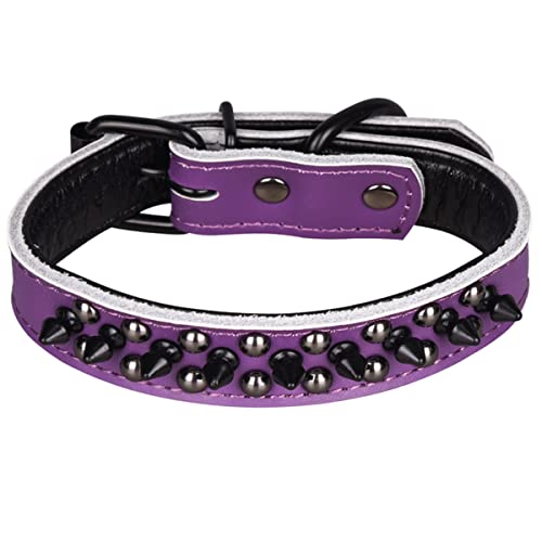 Spiked Studded Dog Collar, Soft Genuine Leather Dog Collar, Adjustable Dog Collars for Small Medium Large Dogs Breeds Pit Bull (S fit Neck 10.5-13", Purple1) - color: Purple1, size: S fit Neck 10.5-13"
