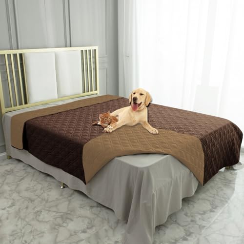 Ameritex Waterproof Dog Bed Cover Pet Blanket for Furniture Bed Couch Sofa Reversible - color: Chocolate+camel, size: 30x53 Inch (Pack of 1)