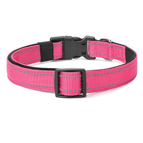 Reflective Dog Collar Padded with Soft Neoprene Breathable Quick Release Basic Dog Collars for Puppy Small Dogs Hot Pink - color: Hop Pink, size: XS:width 5/8"neck 8-10.5"