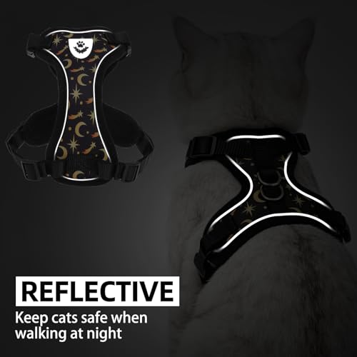 PUPTECK Cat Harness and Leash Set Escape Proof Reflective Cat Walking Harness Adjustable Soft Breathable Mesh Vest for Small Pets, Star&Moon, S - color: Black(Star&Moon), size: S (NECK 9.5"-11", CHEST 13"-16")