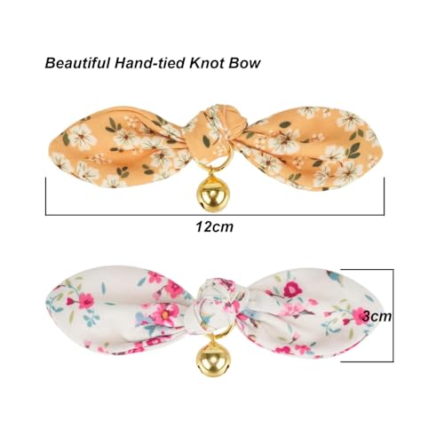 2 Pack Cotton Cat Collar, Removable Bowtie, Floral Pattern, Safety Breakaway Clasp, Adjustable for Cats.(Adult Cat, Yellow+White) - color: 2 Pack (Yellow+White)