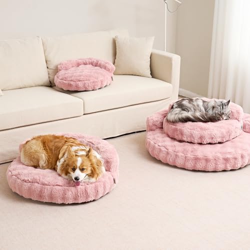 EHEYCIGA Soft Dog Couch Bed for Large Dog, Fluffy Medium Dog Bed with Removable Washable Cover, Bolster Pet Sofa, Waterproof and Non-Slip, 36" x 36"x 9", Pink - color: Pink, size: 36"L x 36"W x 9"Th