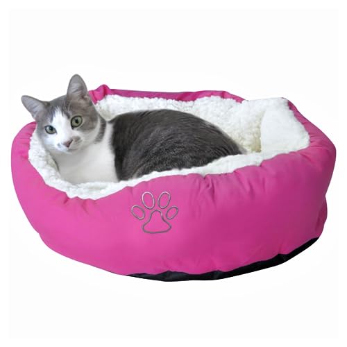 Evelots Calming Donut Cat Bed - Warm Pet Bed for Cats and Small Dogs - Anti-Anxiety Cozy Cuddler - Removable Soft Plush Cushion - Machine Washable - Non-Slip Bottom - Pink - color: Pink