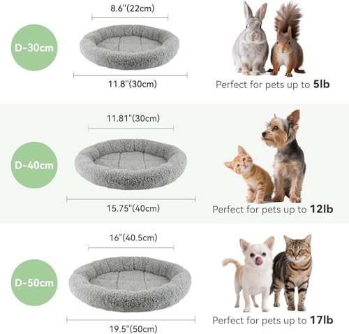 Round Cat Bed Washable Cat Donut Bed with Non-Slip Bottom Comfortable Soft Pet Bed for Indoor Cats/Gray (Diameter: 15.75") - size: Diameter: 15.75"