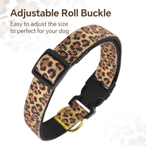 QQPETS Reflective Dog Collar with Soft Neoprene Padded Breathable Nylon Pet Collar Adjustable for Small Medium Large Dogs - color: Leopard print, size: S